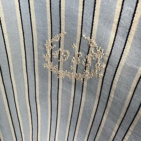 Maison Margiela Blue Pinstriped Band Collar Men’s Long Sleeve Button Up Shirt - Picture 6 of 11